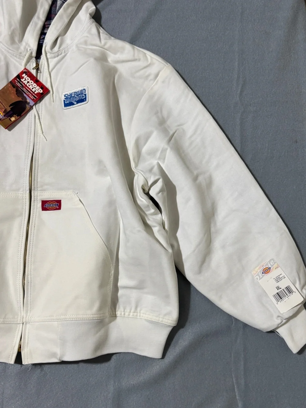 Vintage Shewrin Williams Dickies Bomber Work Jacket Size 2XL White Plaid Lined